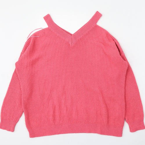 Atmosphere Womens Pink V-Neck  Acrylic Pullover Jumper Size 6