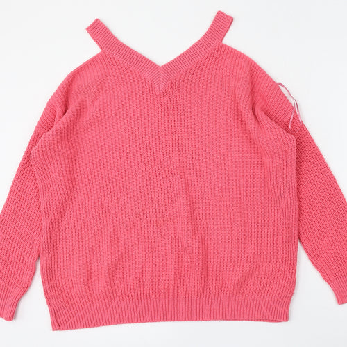 Atmosphere Womens Pink V-Neck  Acrylic Pullover Jumper Size 6