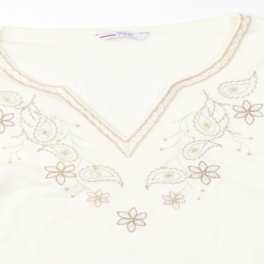 Papaya Womens Ivory  Cotton Basic T-Shirt Size 18 V-Neck
