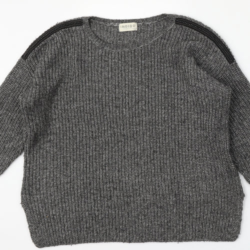 Marks and Spencer Womens Grey Round Neck  Cotton Pullover Jumper Size 12