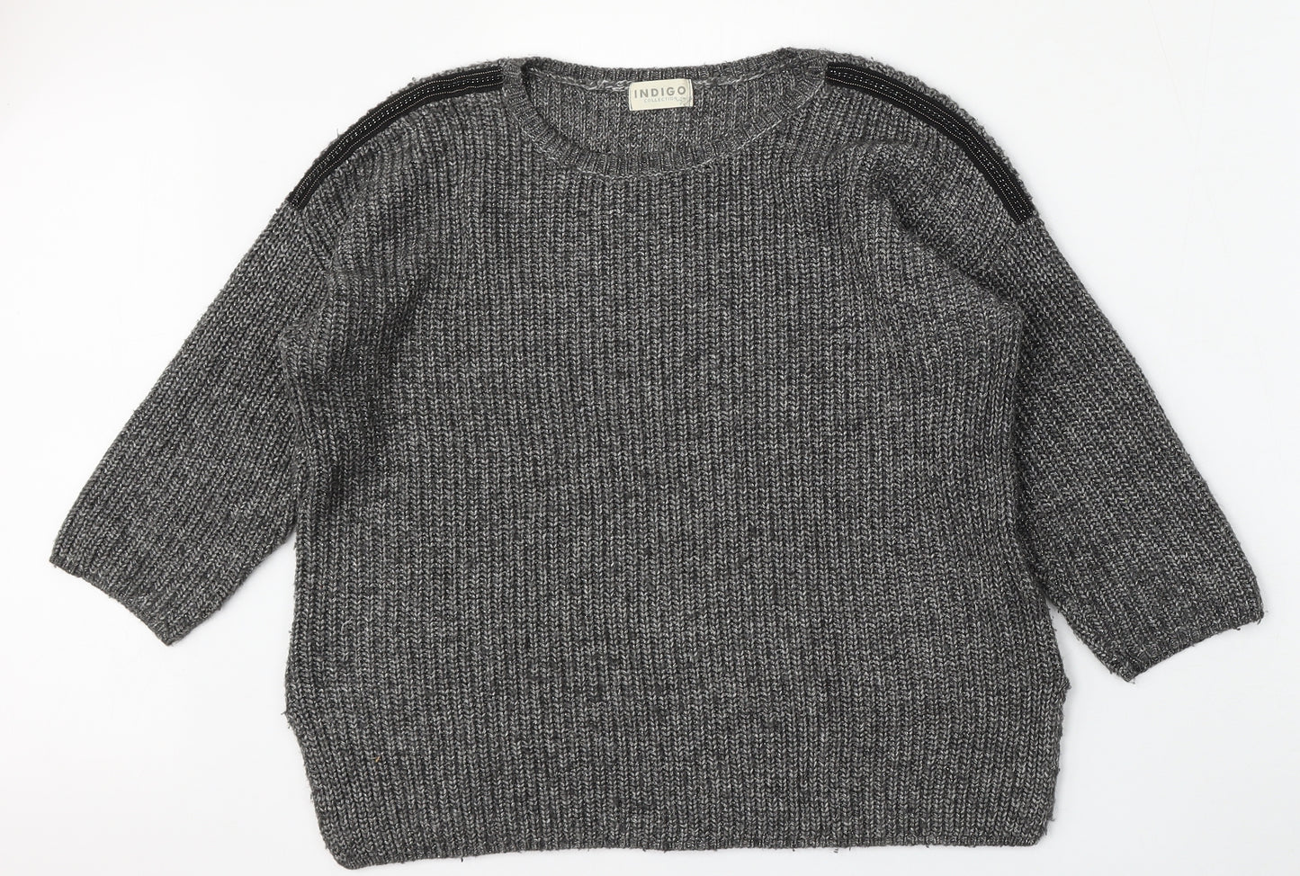 Marks and Spencer Womens Grey Round Neck  Cotton Pullover Jumper Size 12