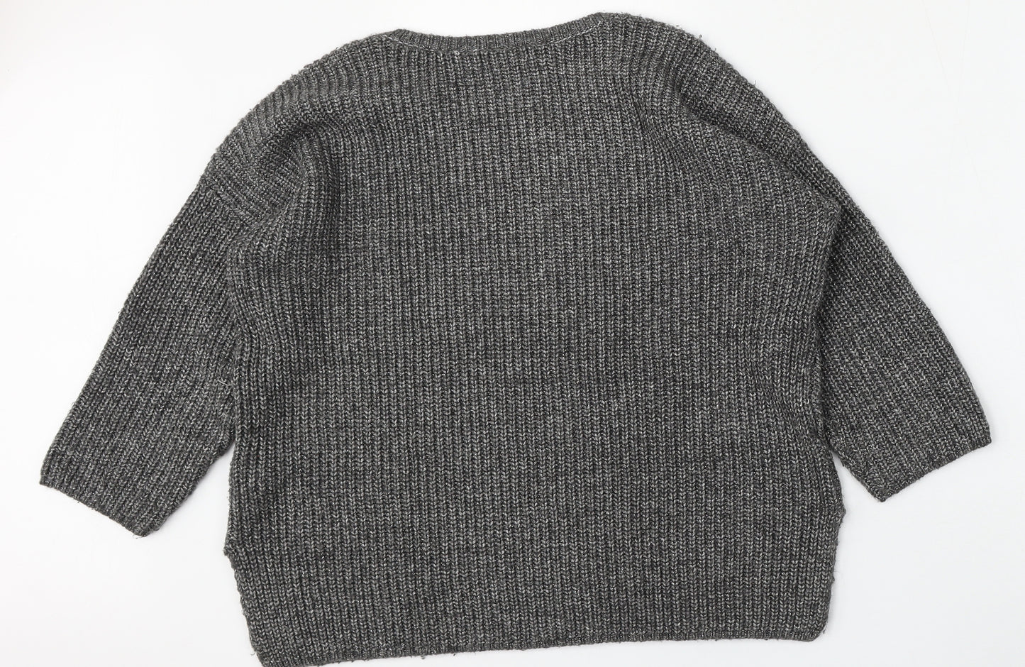 Marks and Spencer Womens Grey Round Neck  Cotton Pullover Jumper Size 12