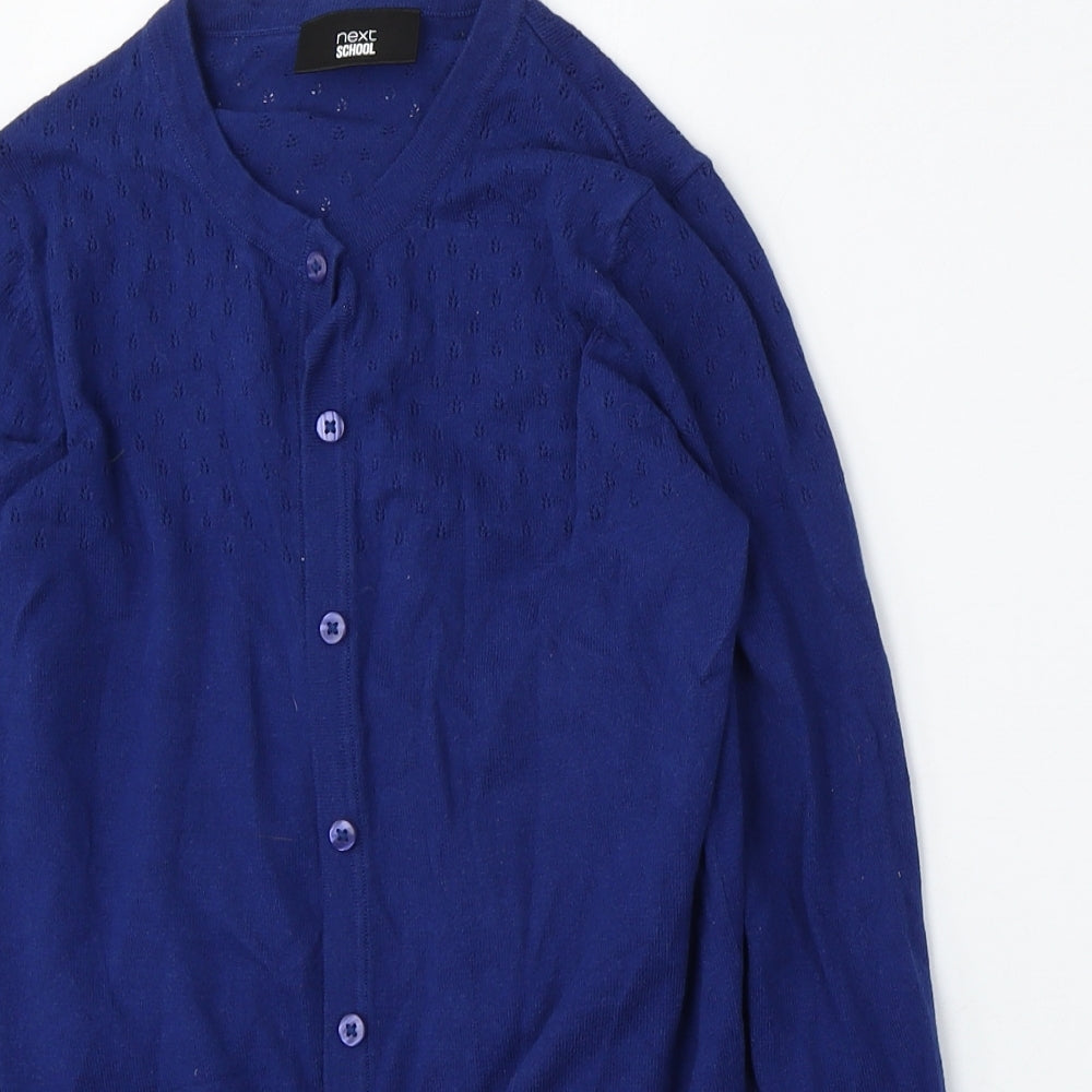 NEXT Girls Blue Round Neck  Cotton Cardigan Jumper Size 12 Years