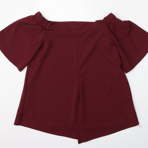 Silk Womens Red  Polyester Basic Blouse Size M Round Neck