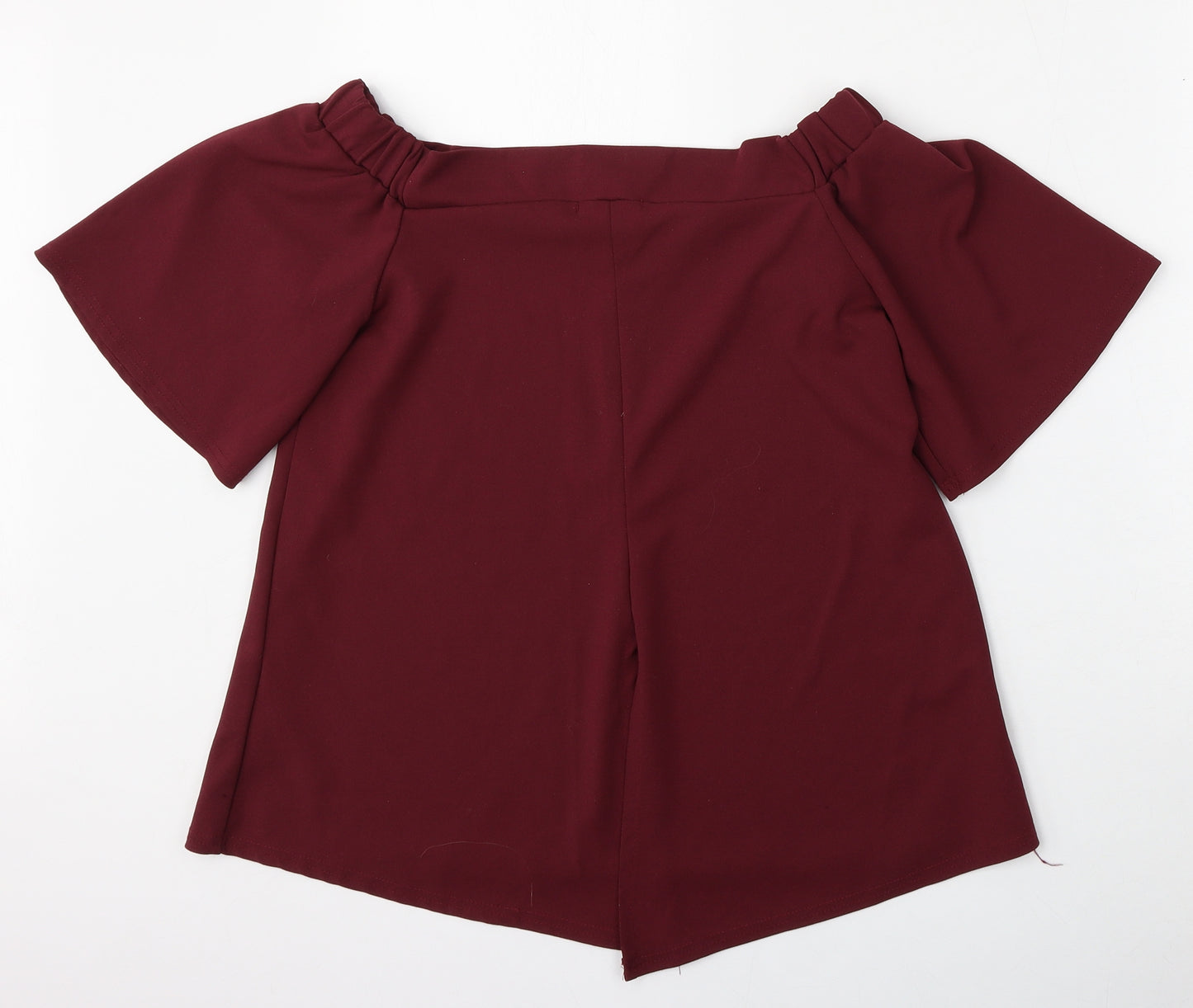 Silk Womens Red  Polyester Basic Blouse Size M Round Neck