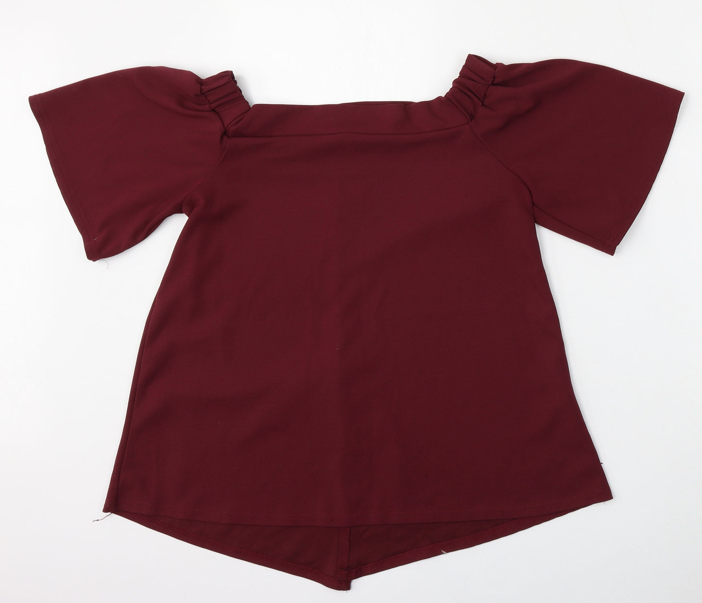 Silk Womens Red  Polyester Basic Blouse Size M Round Neck