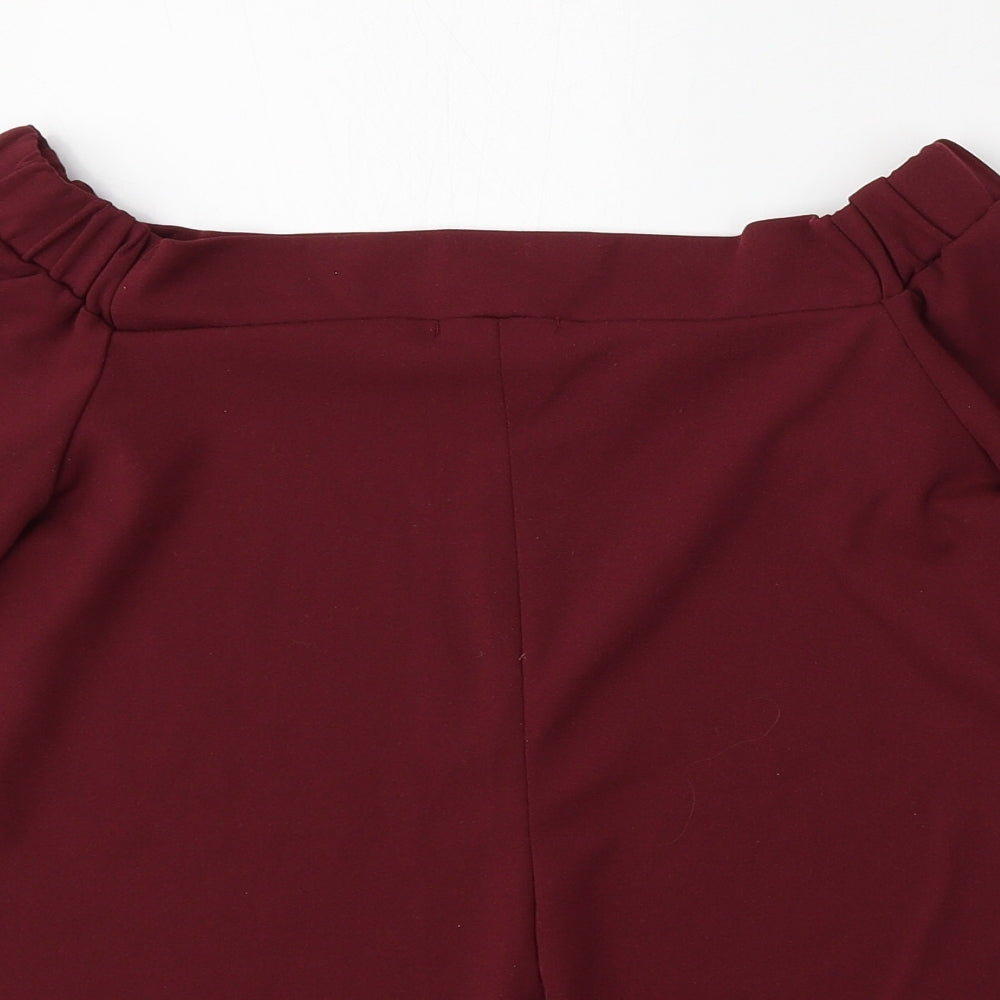 Silk Womens Red  Polyester Basic Blouse Size M Round Neck