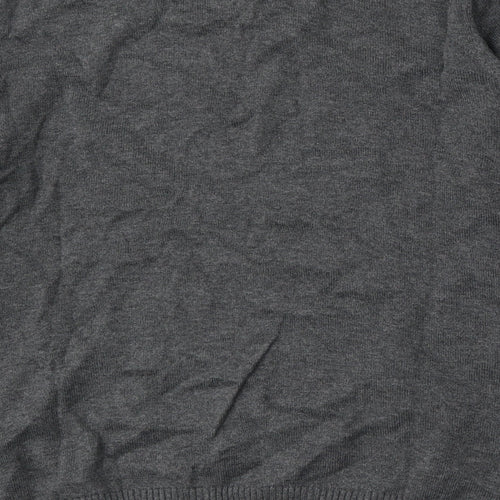 Ref 0273 Mens Grey V-Neck Geometric Cotton Pullover Jumper Size S