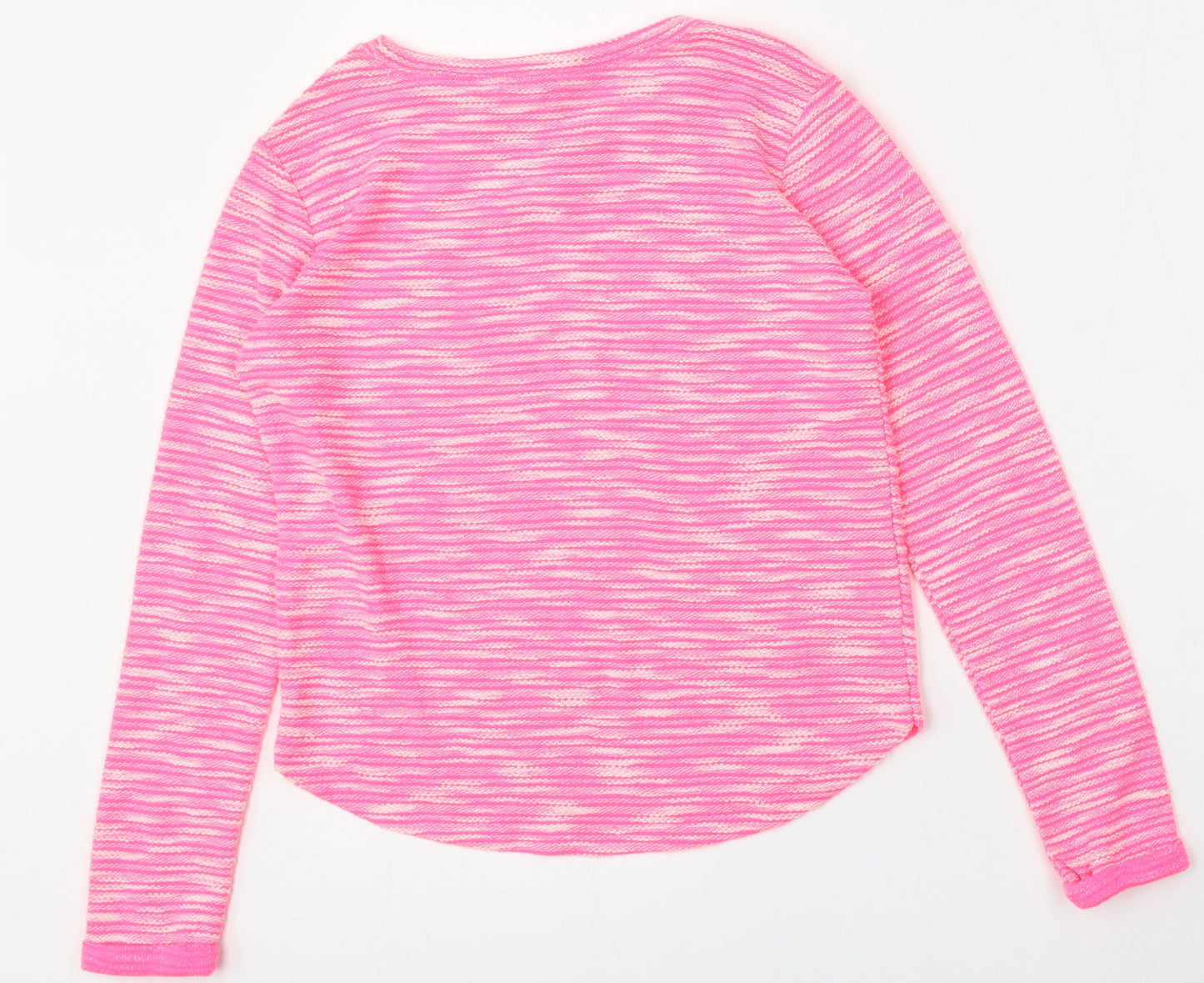 H&M Girls Pink Round Neck Striped Polyester Pullover Jumper Size 10-11 Years