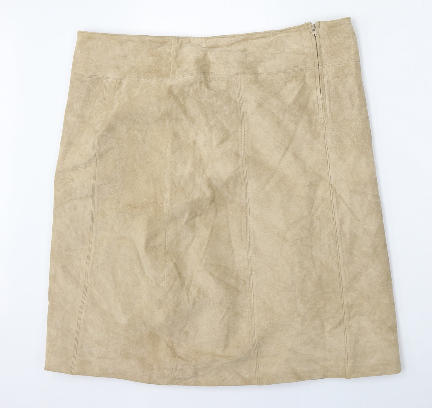 Preworn Womens Beige  Leather A-Line Skirt Size 40 in