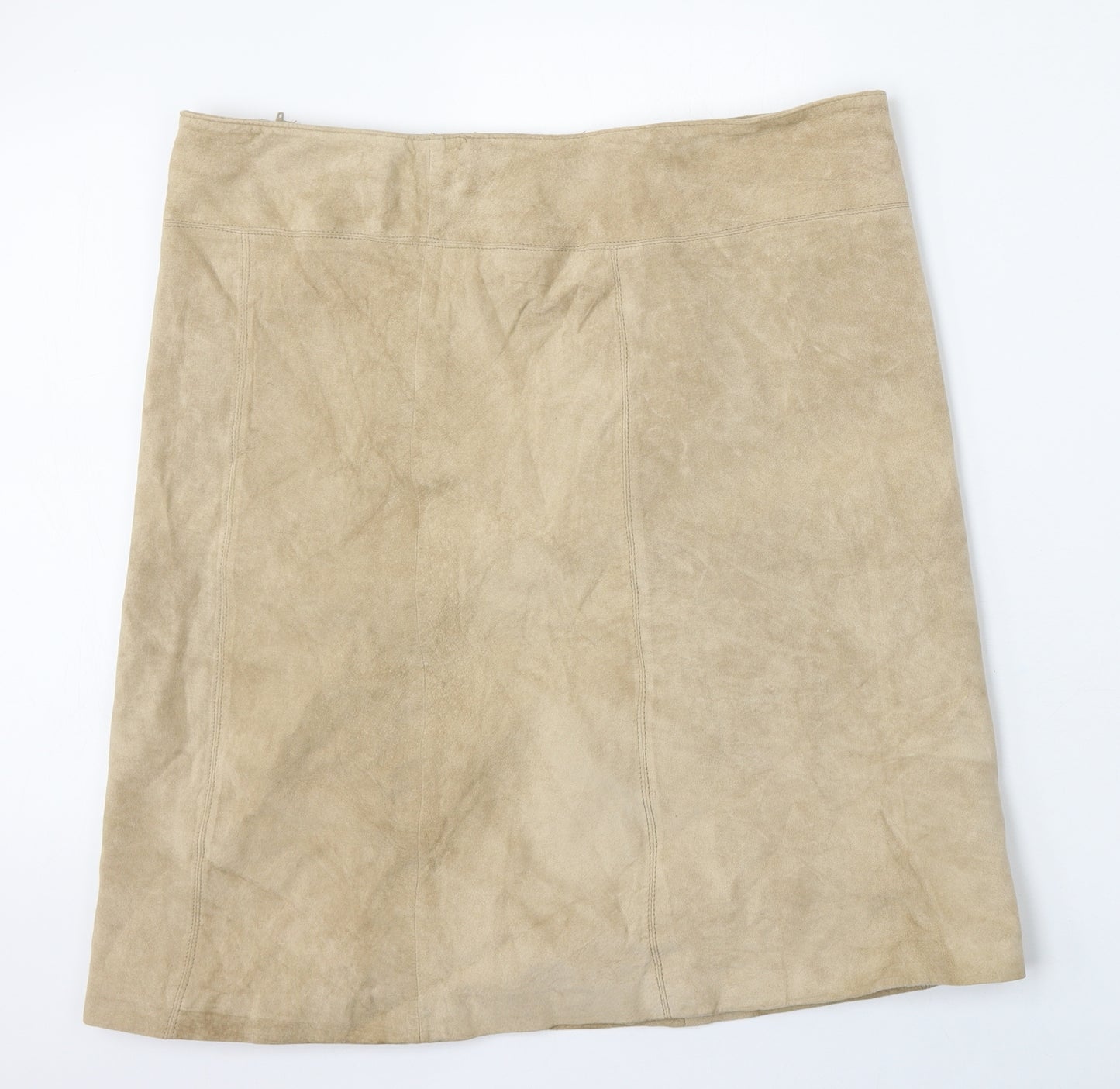 Preworn Womens Beige  Leather A-Line Skirt Size 40 in