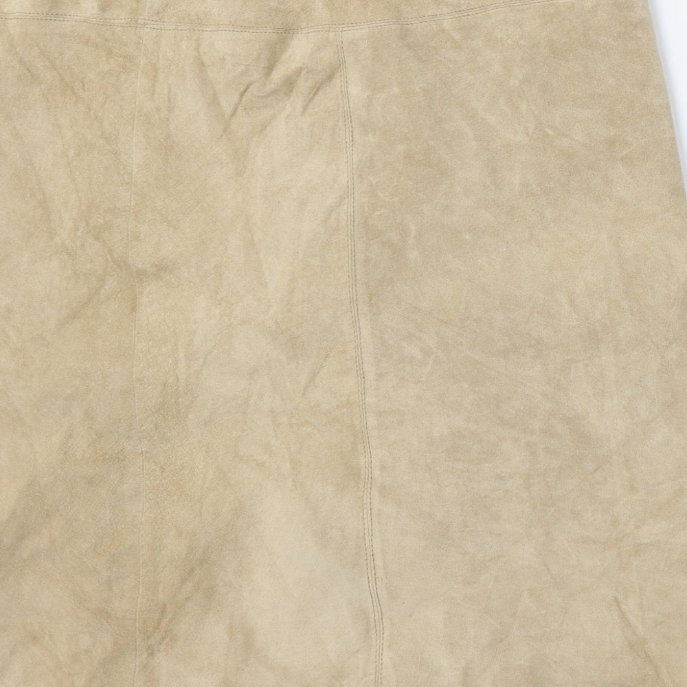 Preworn Womens Beige  Leather A-Line Skirt Size 40 in