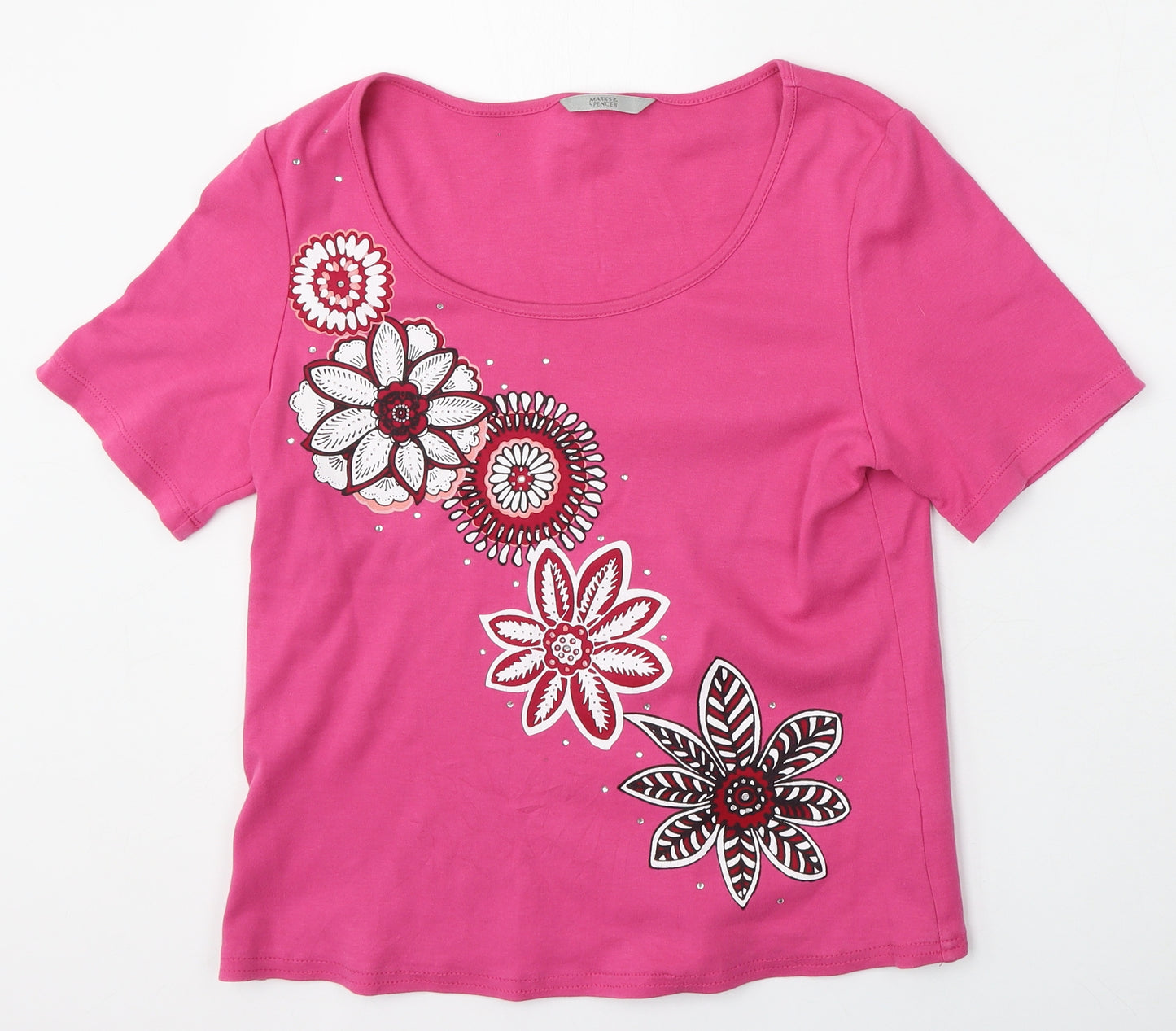 Marks and Spencer Womens Pink  Cotton Basic T-Shirt Size 12 Round Neck