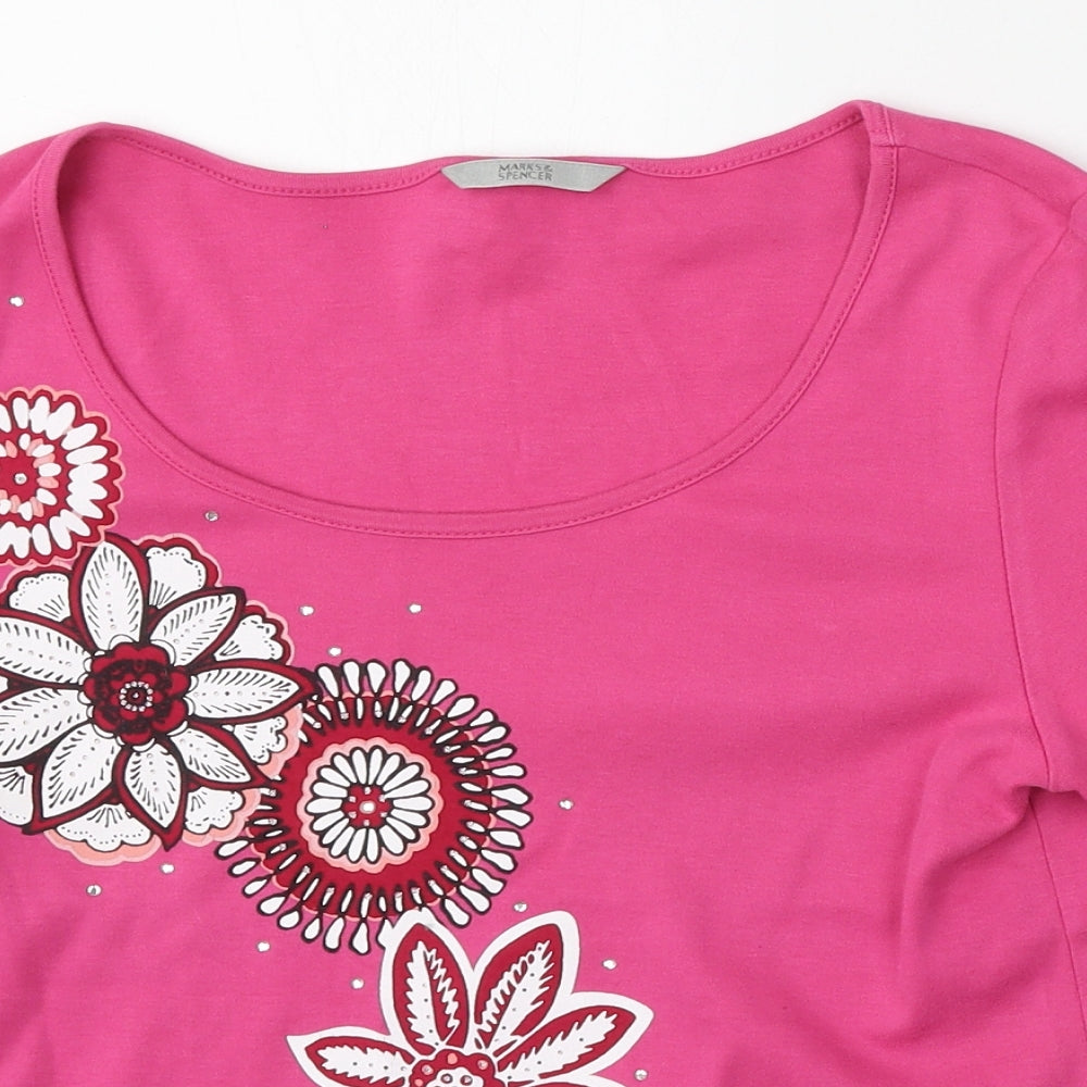 Marks and Spencer Womens Pink  Cotton Basic T-Shirt Size 12 Round Neck