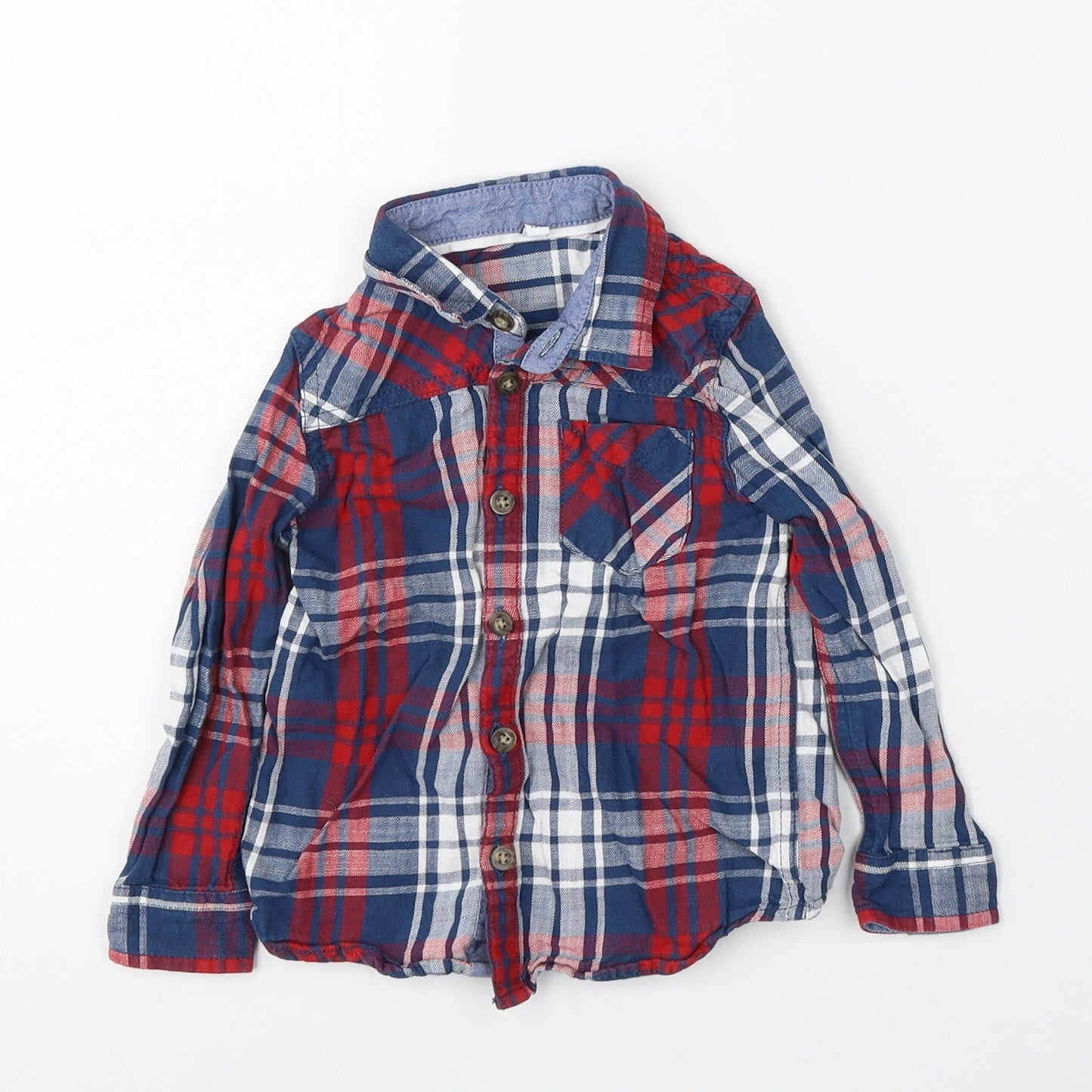Marks and Spencer Boys Multicoloured Plaid Cotton Basic Button-Up Size 2-3 Years Collared Button
