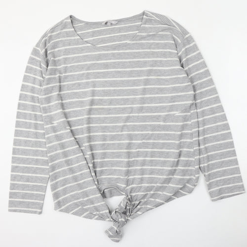 Red Herring Womens Grey Round Neck Striped Polyester Pullover Jumper Size 20