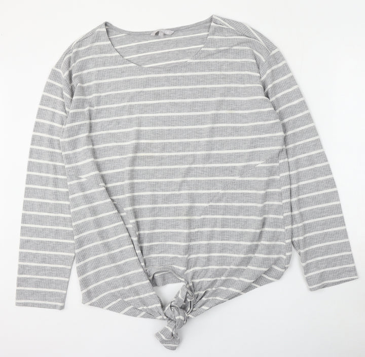 Red Herring Womens Grey Round Neck Striped Polyester Pullover Jumper Size 20