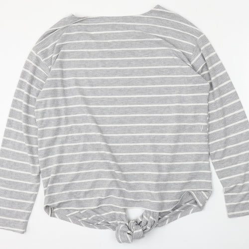 Red Herring Womens Grey Round Neck Striped Polyester Pullover Jumper Size 20