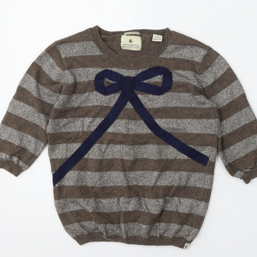 Scotch R'Belle Girls Brown Round Neck Striped Cotton Pullover Jumper Size 10 Years