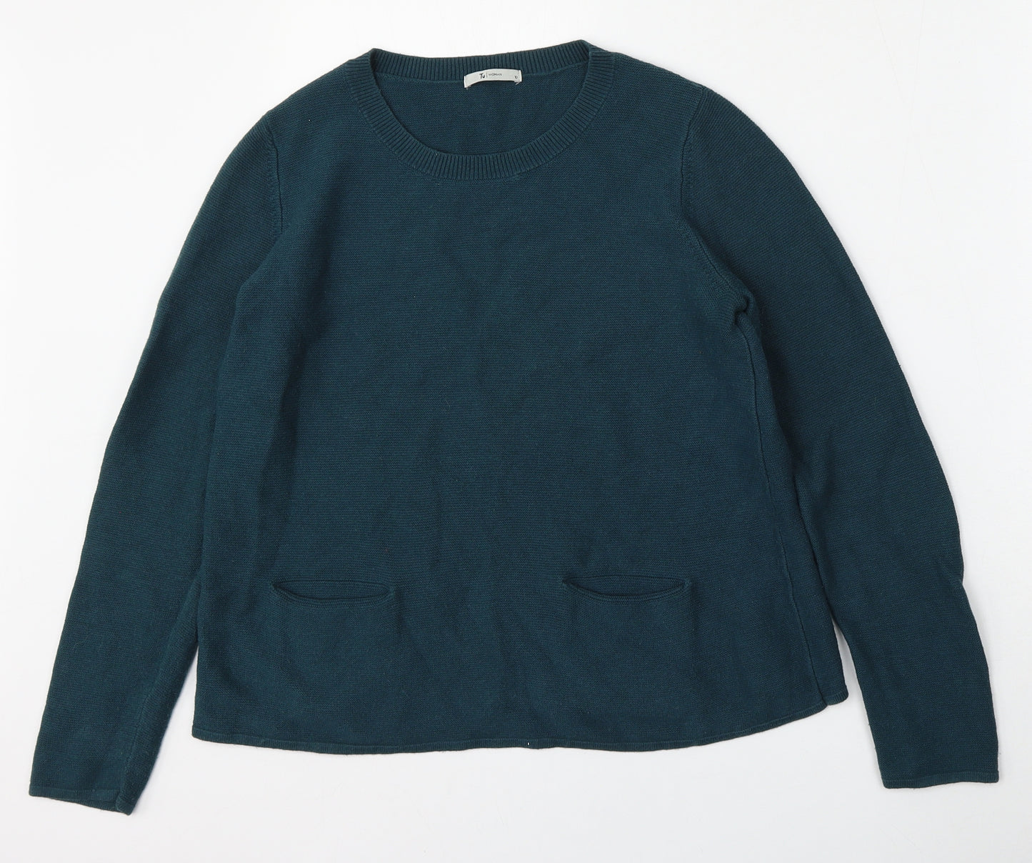 TU Womens Green Round Neck  Cotton Pullover Jumper Size 10