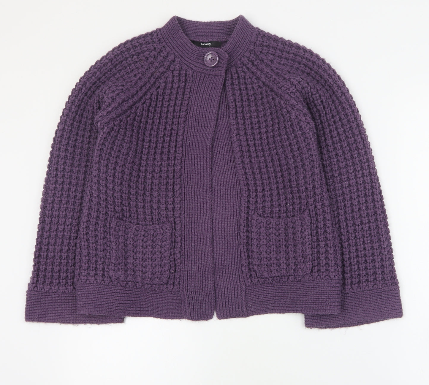 George Girls Purple Round Neck  Acrylic Cardigan Jumper Size 10-11 Years  Button