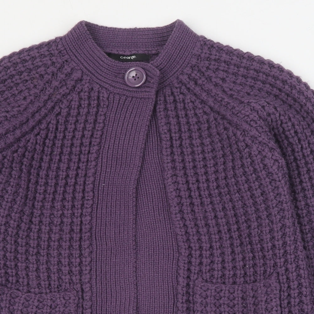 George Girls Purple Round Neck  Acrylic Cardigan Jumper Size 10-11 Years  Button