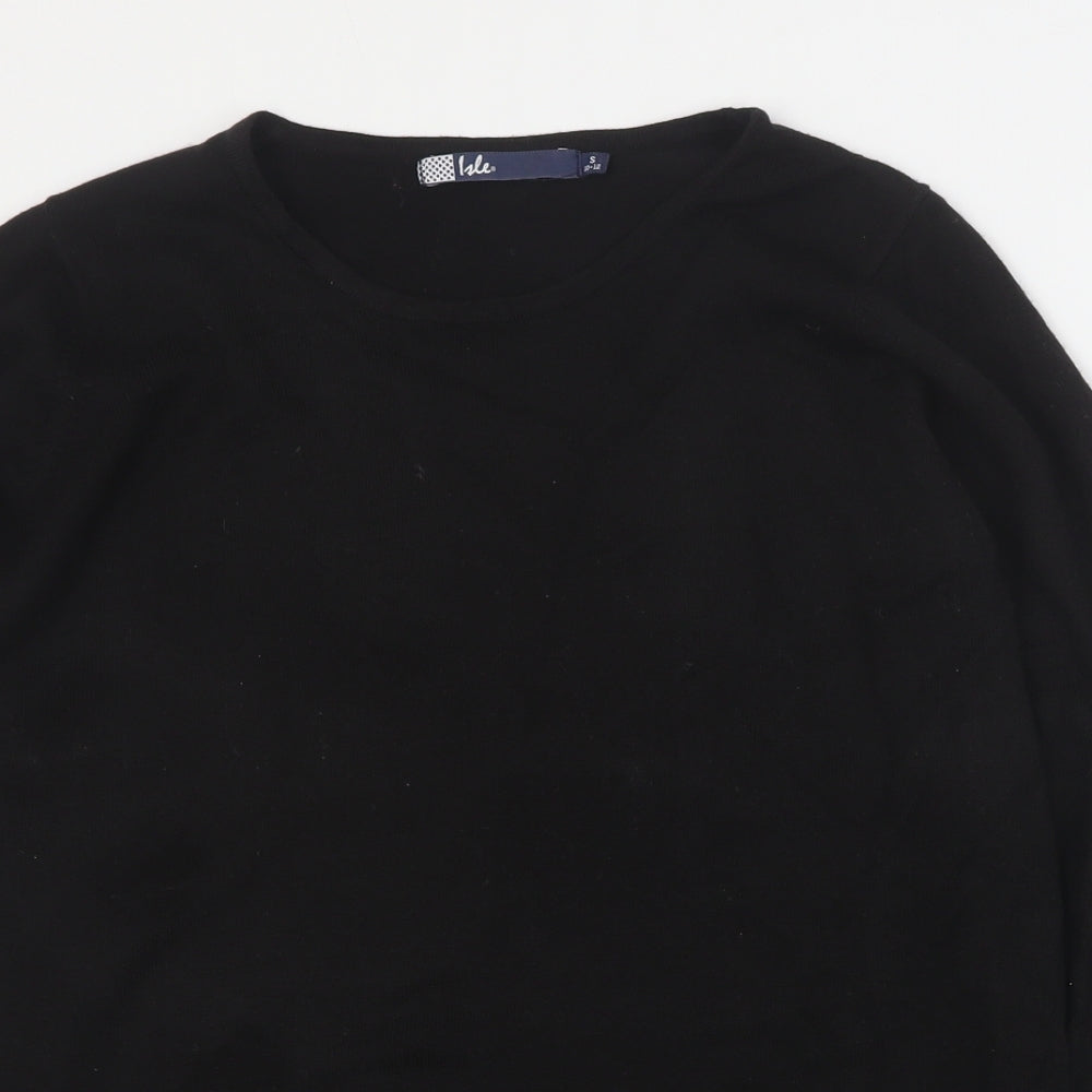 Isle Womens Black Round Neck  Acrylic Pullover Jumper Size S