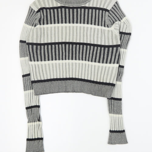 Select Womens Grey High Neck Striped Cotton Pullover Jumper Size 12