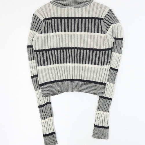 Select Womens Grey High Neck Striped Cotton Pullover Jumper Size 12