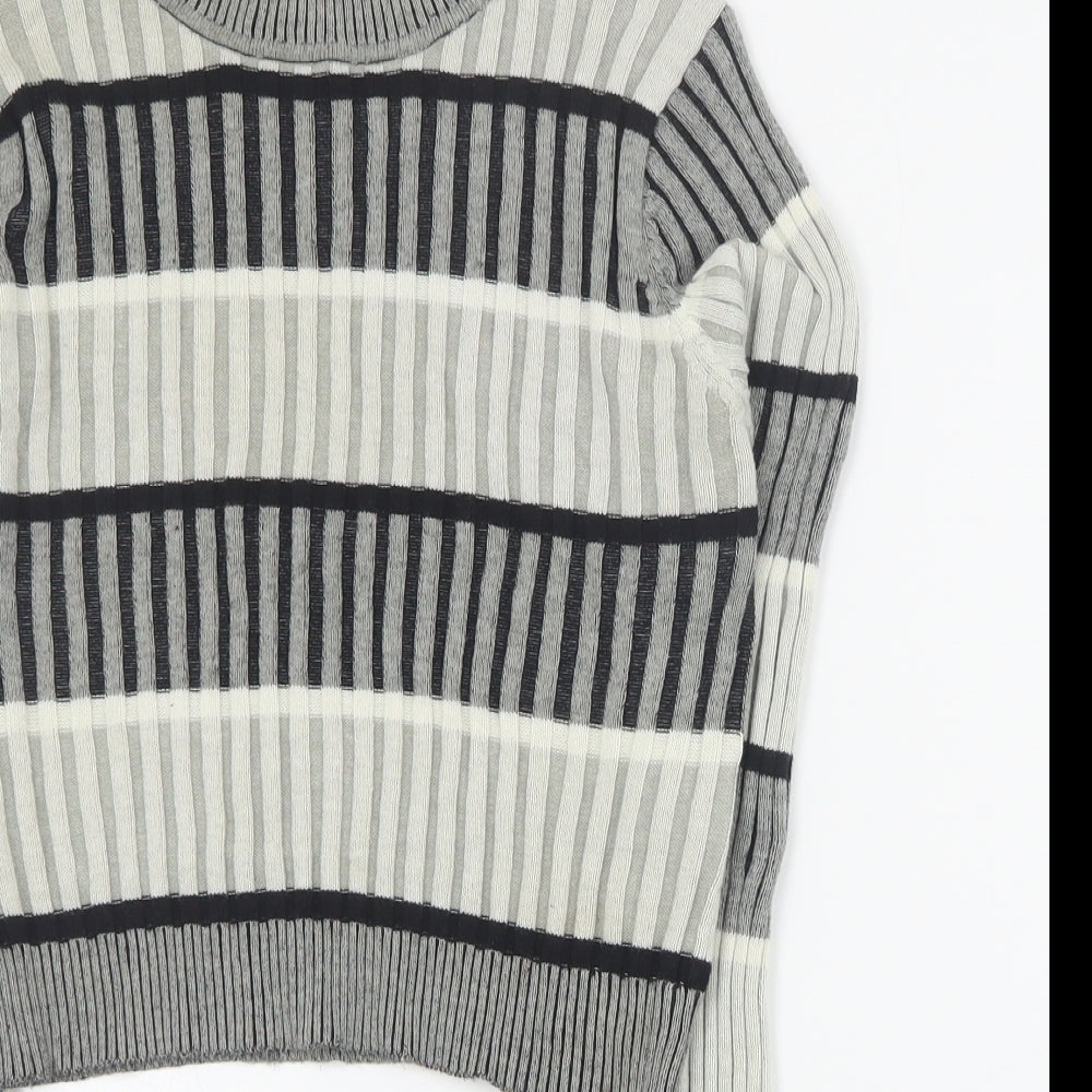 Select Womens Grey High Neck Striped Cotton Pullover Jumper Size 12