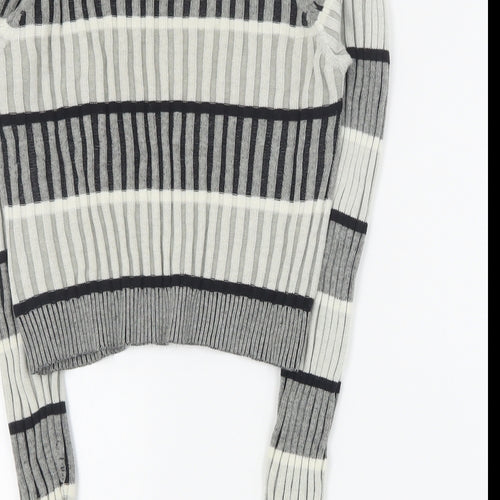 Select Womens Grey High Neck Striped Cotton Pullover Jumper Size 12