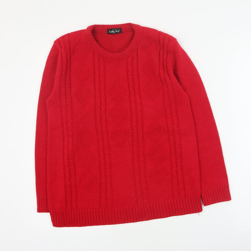 Lady Ice Womens Red Round Neck  Acrylic Pullover Jumper Size S