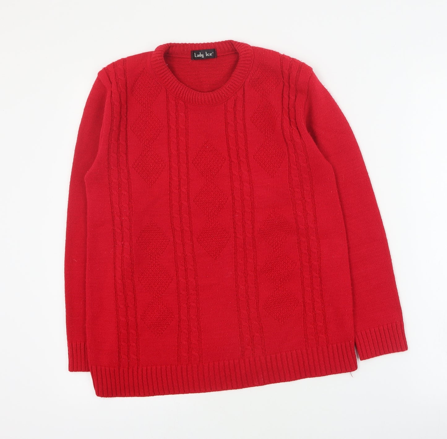 Lady Ice Womens Red Round Neck  Acrylic Pullover Jumper Size S