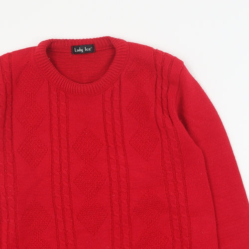 Lady Ice Womens Red Round Neck  Acrylic Pullover Jumper Size S