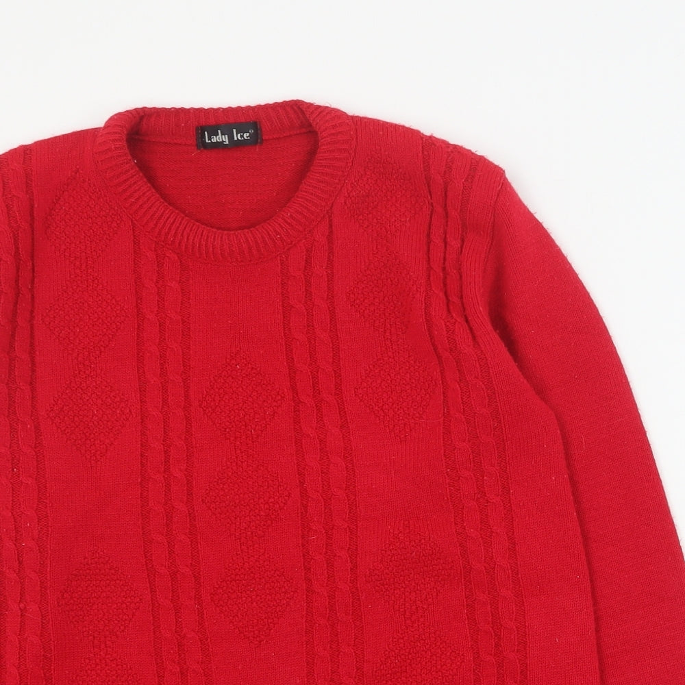 Lady Ice Womens Red Round Neck  Acrylic Pullover Jumper Size S