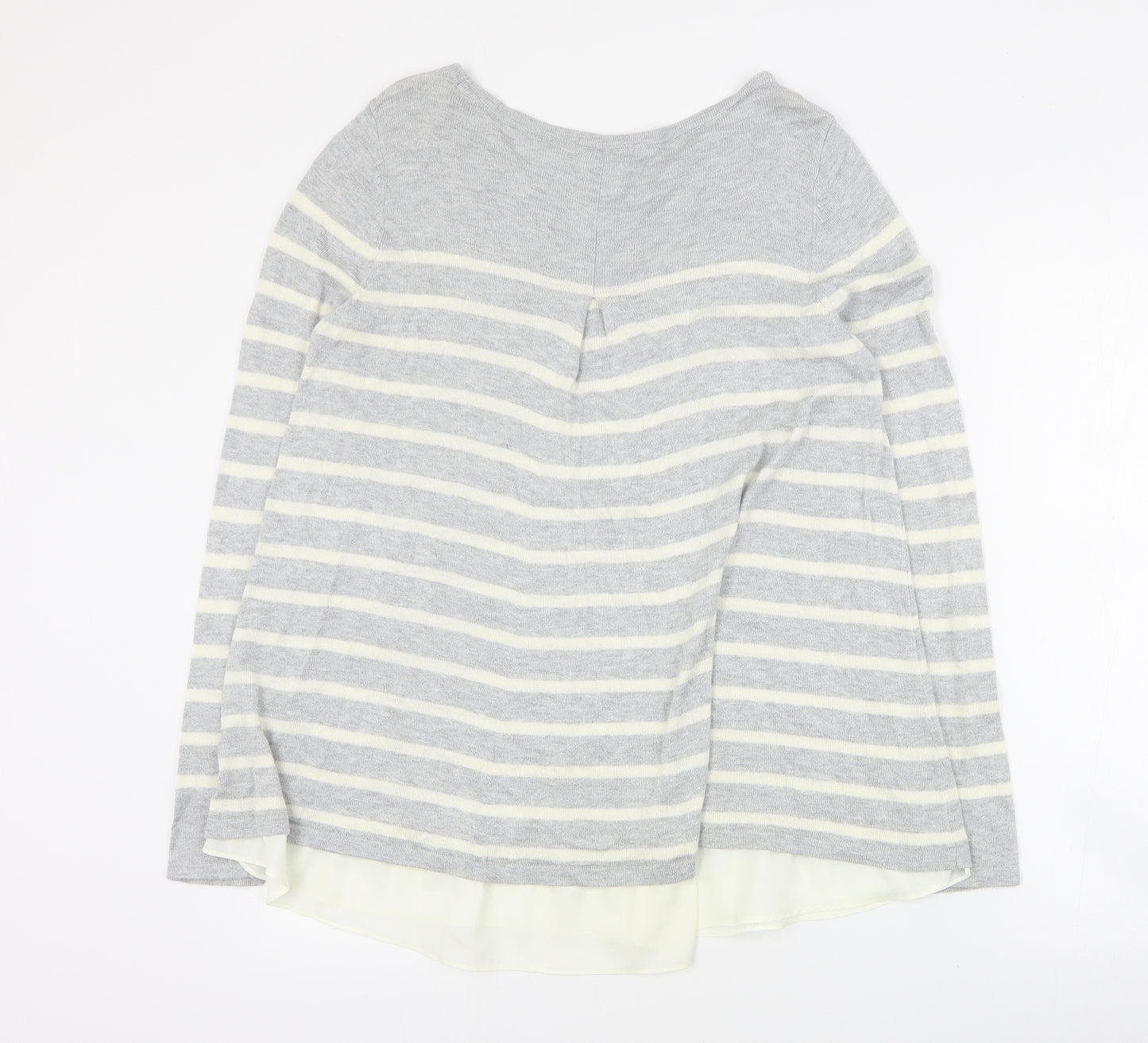Roz & Ali Womens Grey Round Neck Striped Nylon Pullover Jumper Size L