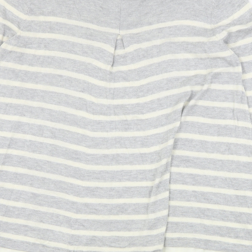 Roz & Ali Womens Grey Round Neck Striped Nylon Pullover Jumper Size L