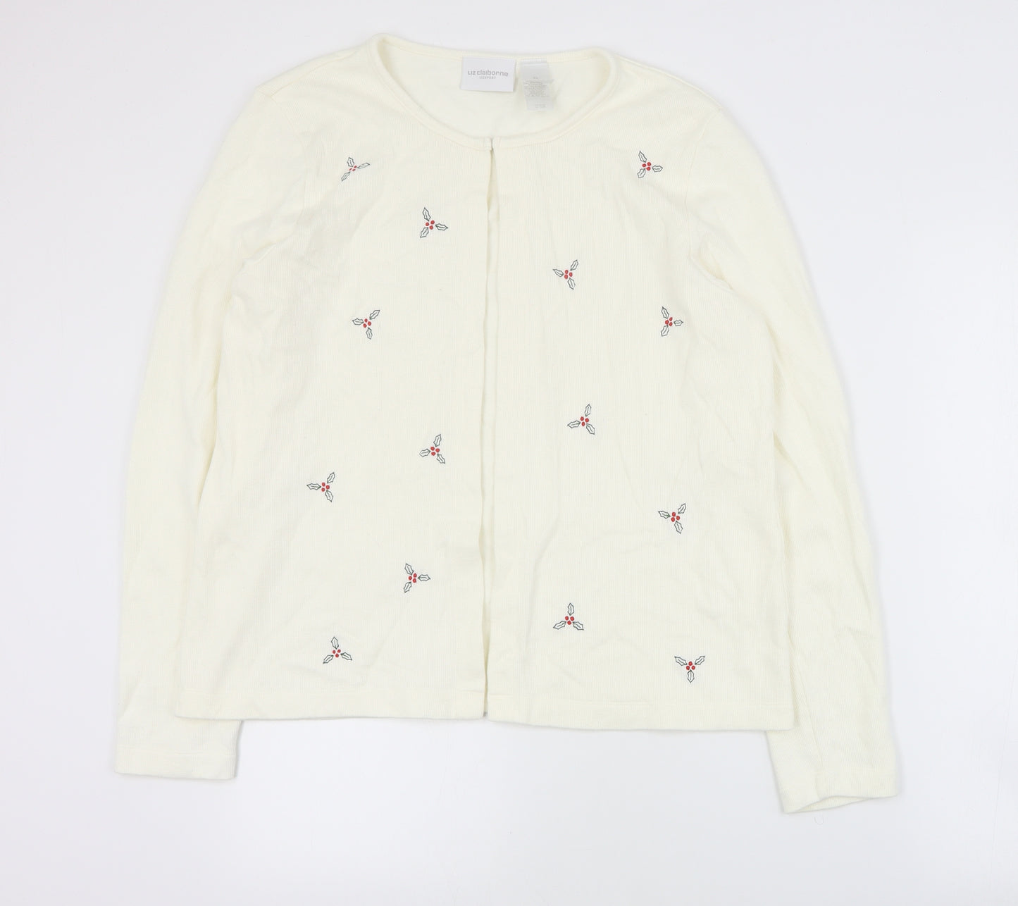 Liz Claiborne Womens Ivory Round Neck  Cotton Cardigan Jumper Size XL   - Christmas