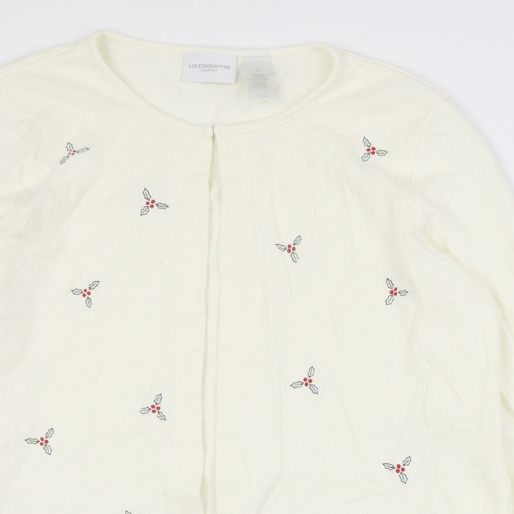 Liz Claiborne Womens Ivory Round Neck  Cotton Cardigan Jumper Size XL   - Christmas