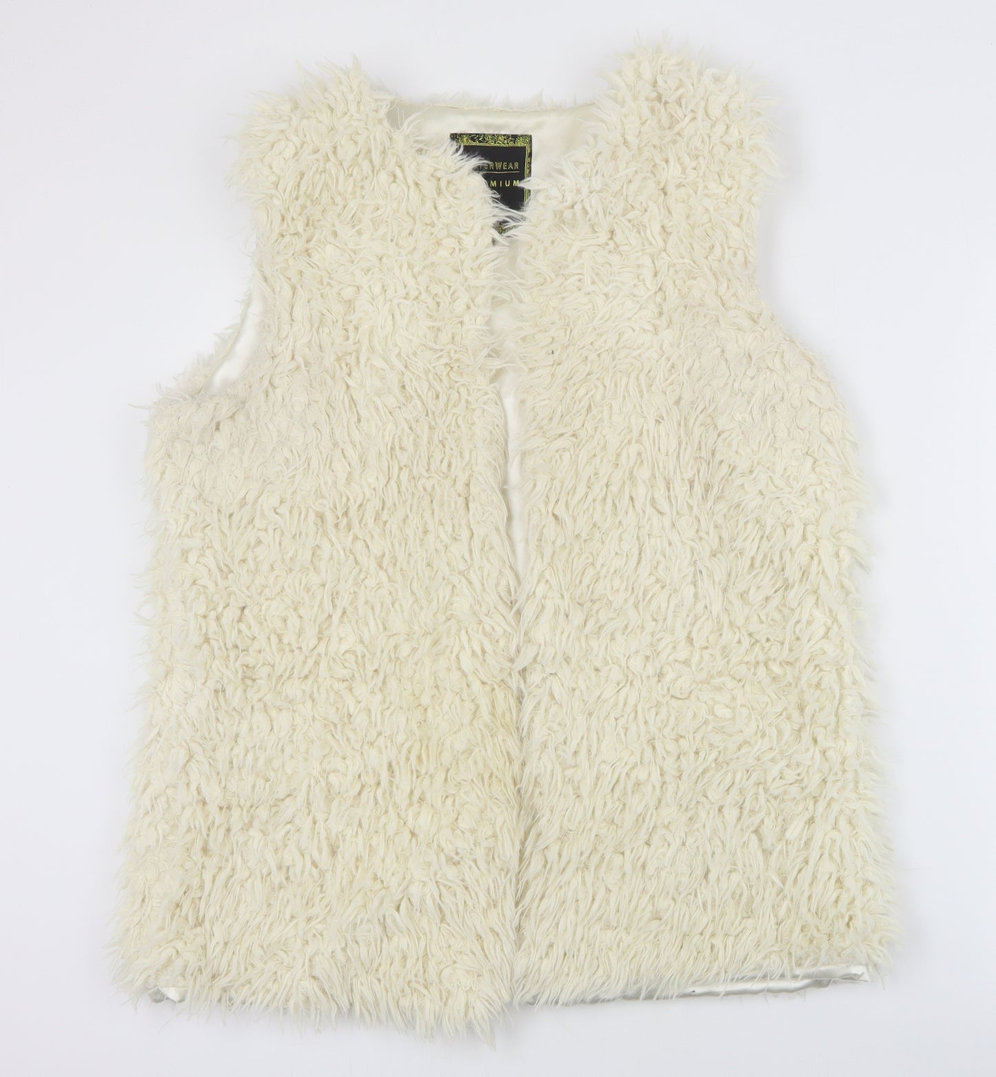 Premium Womens Ivory   Gilet Coat Size M  Hook & Eye - Faux fur