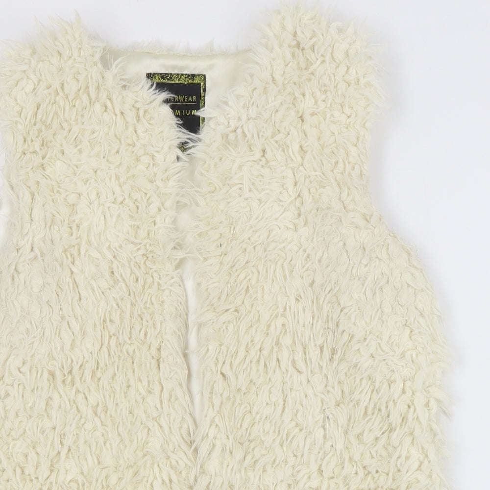 Premium Womens Ivory   Gilet Coat Size M  Hook & Eye - Faux fur