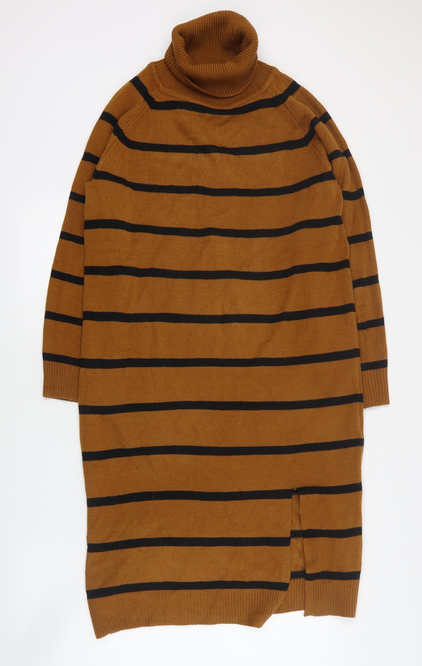SheIn Womens Brown Striped Acrylic Jumper Dress  Size S  Roll Neck Pullover