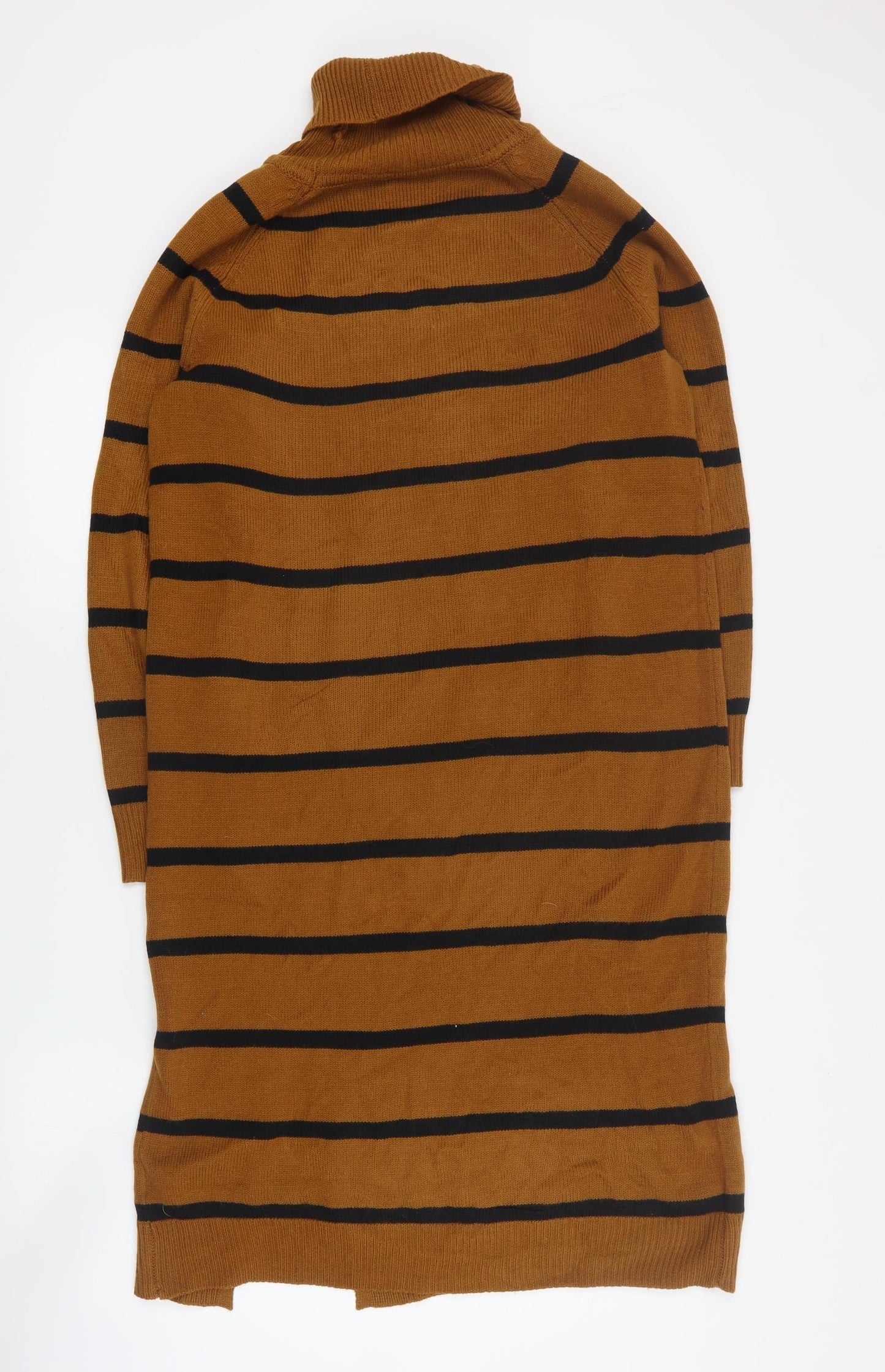 SheIn Womens Brown Striped Acrylic Jumper Dress  Size S  Roll Neck Pullover
