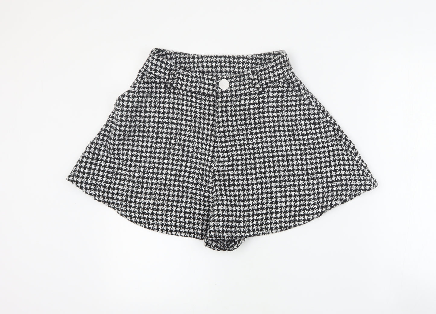 New Look Womens Black Houndstooth Polyester Paperbag Shorts Size 8 L5 in Regular Zip