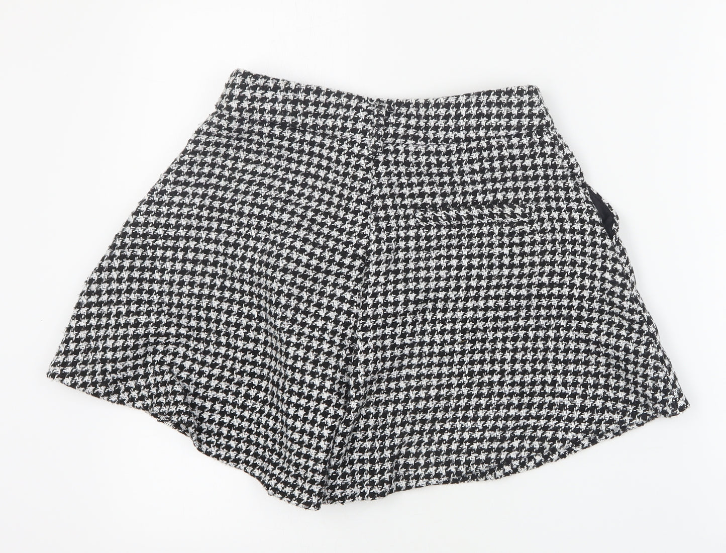 New Look Womens Black Houndstooth Polyester Paperbag Shorts Size 8 L5 in Regular Zip