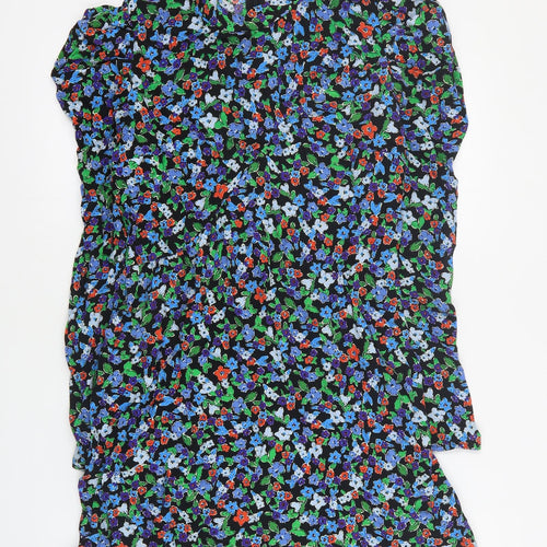 Topshop Womens Black Floral Viscose A-Line  Size 8  High Neck Zip