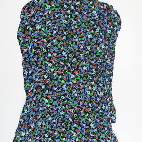 Topshop Womens Black Floral Viscose A-Line  Size 8  High Neck Zip