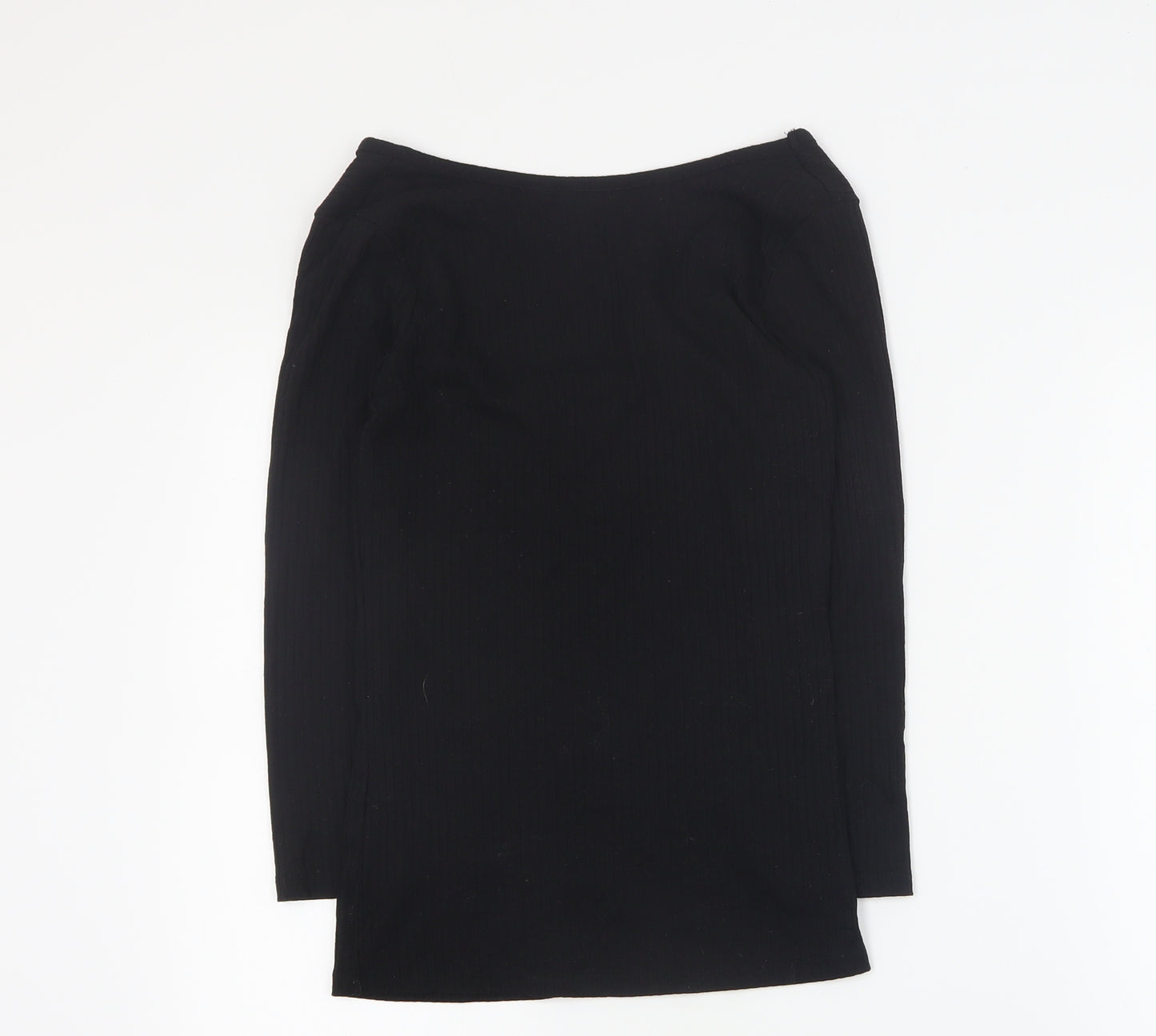 H&M Womens Black  Polyester Basic T-Shirt Size XS Boat Neck - Ribbed