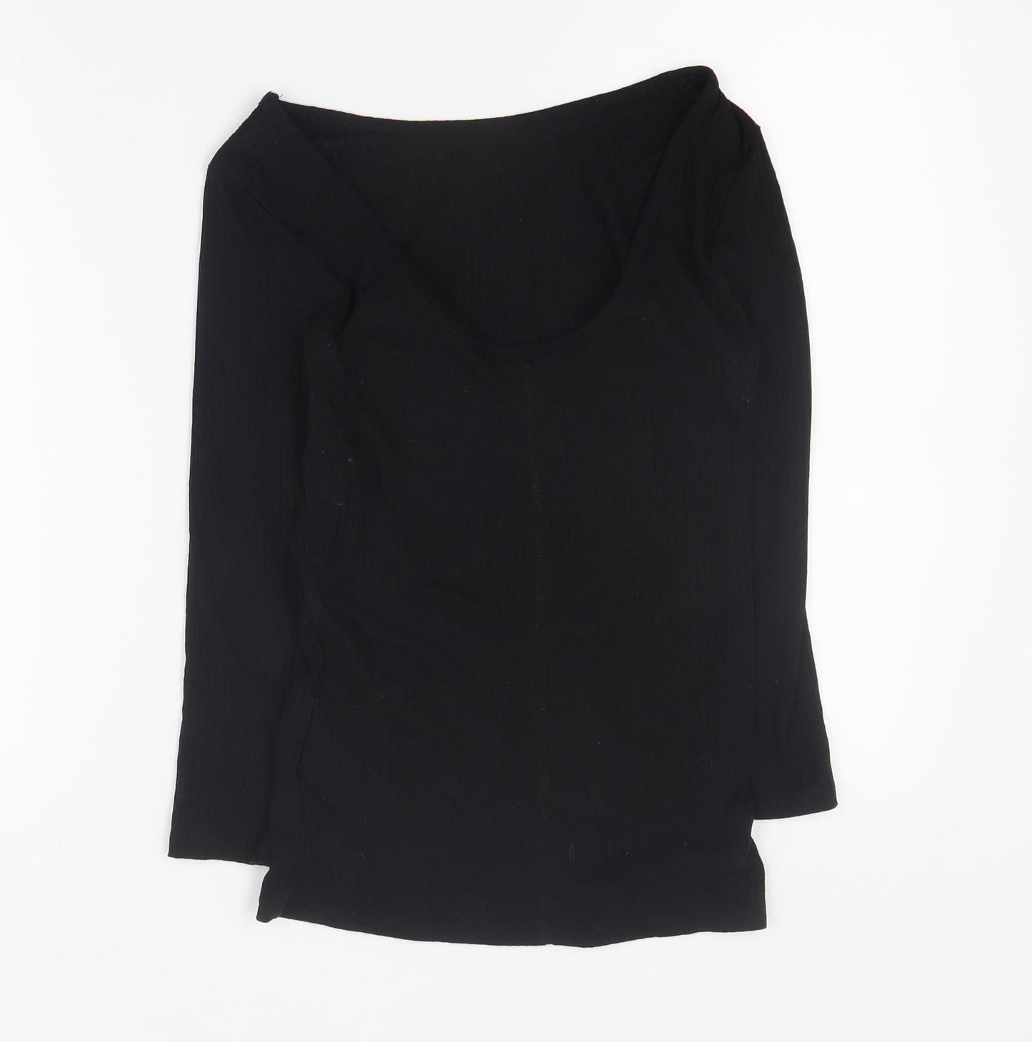 H&M Womens Black  Polyester Basic T-Shirt Size XS Boat Neck - Ribbed