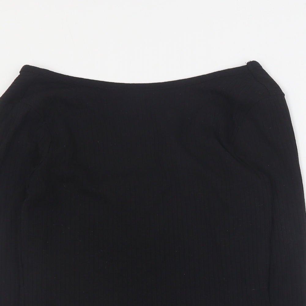 H&M Womens Black  Polyester Basic T-Shirt Size XS Boat Neck - Ribbed
